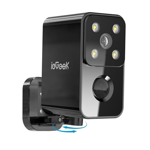 ieGeek Rotazione 180 Gradi Telecamera Wi-Fi Esterno Senza Fili, Videocamera Batteria Interno con Visione Notturna a Colori, Rilevazione di Movimento PIR, Allarme, Audio a 2 Vie, Locale/Cloud, S3 Nero