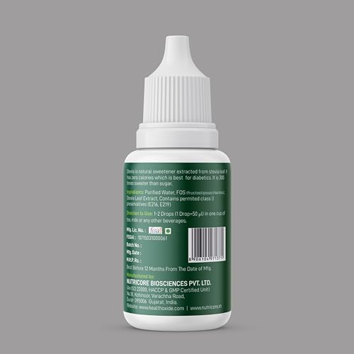 Image of HealthOxide Stevia Liquid Drops | 100% Natural Zero-Calorie Sweetener | Sugar-Free Substitute for Tea, Coffee, Juices & Baking | Keto, Vegan & Diabetic Friendly | 20ml