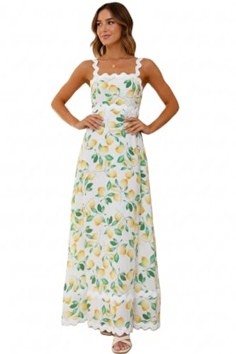 Women's Classy Sleeveless Lemon Print Maxi RIC Rac Dress3