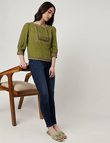 Image of Marks & Spencer Womens Embroidery Viscose Round Neck Regular Fit Top