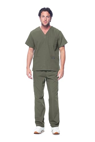 Image of Dagacci Scrubs for Men Set - V-Neck Scrub Top and Cargo Pants - 8 Pockets Men Scrubs Set