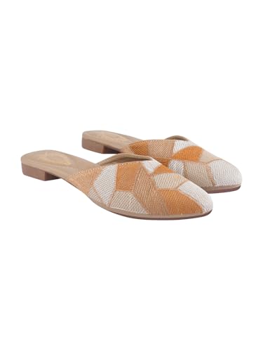 Image of Shoetopia Women's Ethnic Slip-On Mules Embroidered Flat Sandal with Low Heel - Stylish & Comfortable Casual Footwear