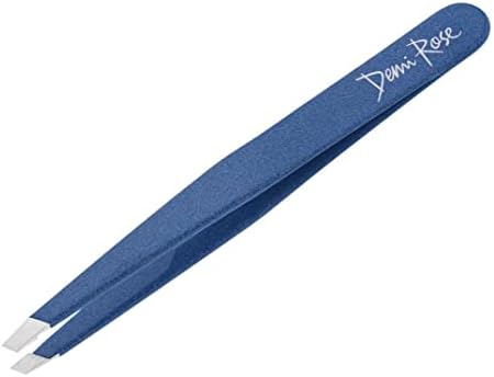 Demi Rose Tweezers for Women Facial Hair, Professional Grade Stainless Steel Eyebrow Tweezers Precision - Non Slip Grip, Slant, Sharp Ingrown Hair Removal Tweezers for Men (granite blue)