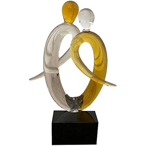 Hand Blown Glass Dancing Couple Statue, Handmade Crystal Sculpture Ornaments, Figurine, Home Office Tabletop Decorations, Gift for Christmas, Birthday Present (Yellow Gold and White) Cover