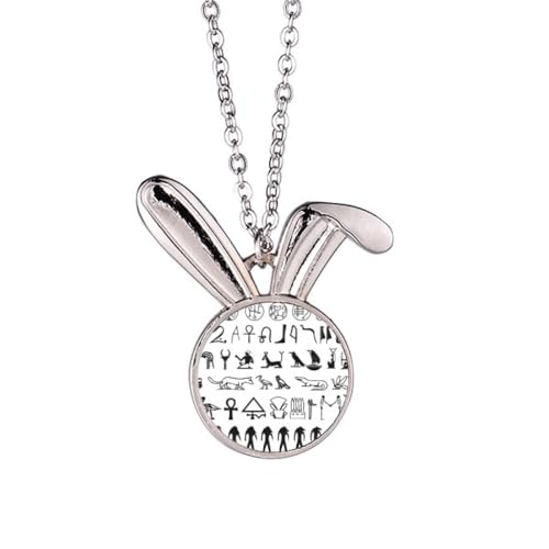 Collier pendentif lapin et hiéroglyphes égyptiens, idée cadeau originale pour passionnés