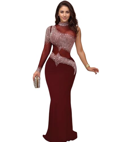Image of PORRCEY Women's Sexy Elegant Rhinestone Bodycon Dress Hot Drilling Clubwear