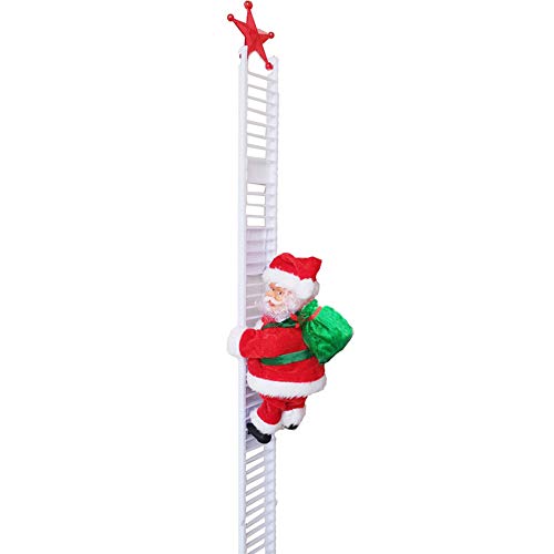 Image of Bseical Santa Claus Electric Climbing Ladder with Music, Christmas Figurine with bumbag Ornament Decoration, Outdoor Indoor Door Wall Christmas Decorations, 60cm