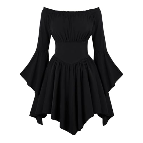 Mittelalter Bluse Damen Langarm PiratenkostüM Halloween Mittelalter Kleidung Damen Piratenbluse Gothic Kleid Halloween Swing Kleid RüSchenkleid...