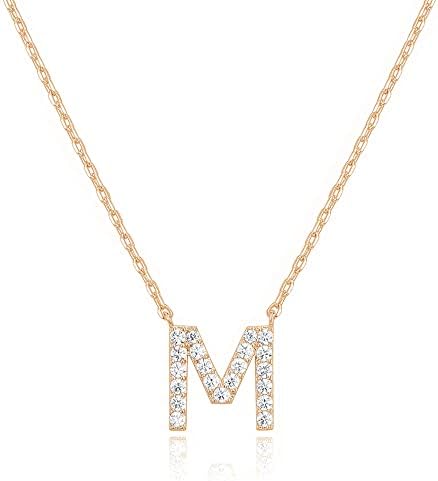 PAVOI 14K White Gold Plated Cubic Zirconia Initial Necklace | Letter Dainty Necklaces for Women