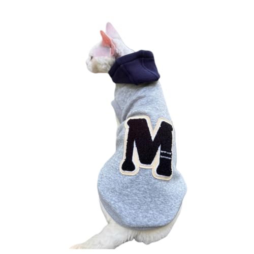 UGYMSIA ペット服 猫服 春 秋 冬 コットンスウェットシャツ フード付き 柔らかく肌に優しく 抗アレルギー性 おしゃれで暖かい Devon Rex Sphynx ラグドール衣類 (グレー,M)