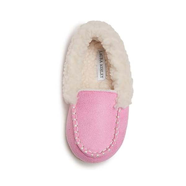 Laura Ashley Fleece Girls Moccasin Slippers, Indoor Outdoor Easy to Wear Home Shoes for Kids