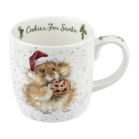Royal Worcester 14oz Cookies For Santa Winter Mug with Hamster Art - Holiday Coffee Mug, Festive Fine Bone China Christmas Mug, Microwave & Dishwasher Safe, Wrendale Designs Ideal Holiday Drinkware Cover