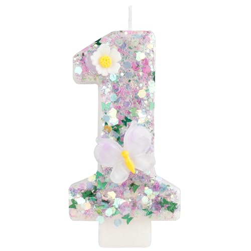 Birthday Candles for Girls, Butterfly 1st Birthday Party Cake Decorations, Number 1 Candles, Purple Sequin Happy Birthday Cake Candles Wedding Cake Topper Anniversary Party Decor