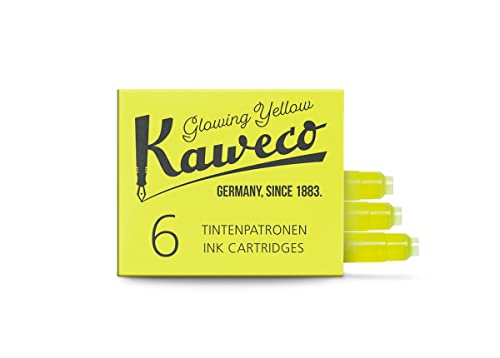 Image of Kaweco Fountain Pen Ink Cartridges Glowing Yellow of 6 | Premium Ink with Short Standard Cartridges in Yellow | Vegan Cruelty Free Water Soluble Calligraphy Lettering Writing