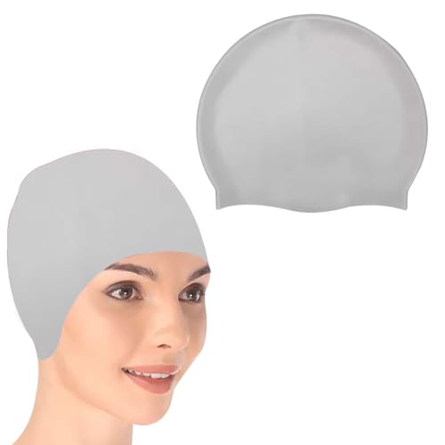Image of GLAN Silicone Swimming Cap for Kids and Adults Waterproof Swimming Pool Cap for Women and Men (Grey)