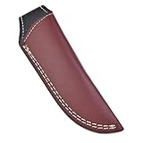 HUNTING HUNTS Funda de cuero para cuchillo de hoja fija, 8.8 x 2.2 pulgadas, doble costura, marrón, hecha a mano, cuero duradero con broche de latón y trabilla para cinturón, funda ligera para