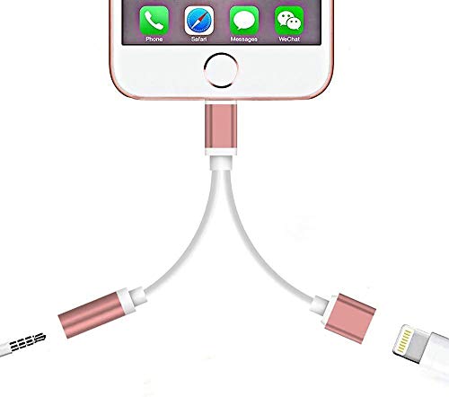 2 in 1 Lightning to 3.5mm Audio Adapter, ADABUNNY Lightning Charger, Lightning to 3.5mm Aux Headphone Jack Adapter for iPhone 7/7 Plus [No Calling Function and No Music Control] (2 in 1-Rose Gold)