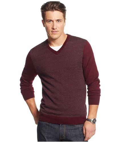 Club Room Mens Merino Wool Herringbone Jacquard Pullover Sweater, Red, Big & Tall, LT