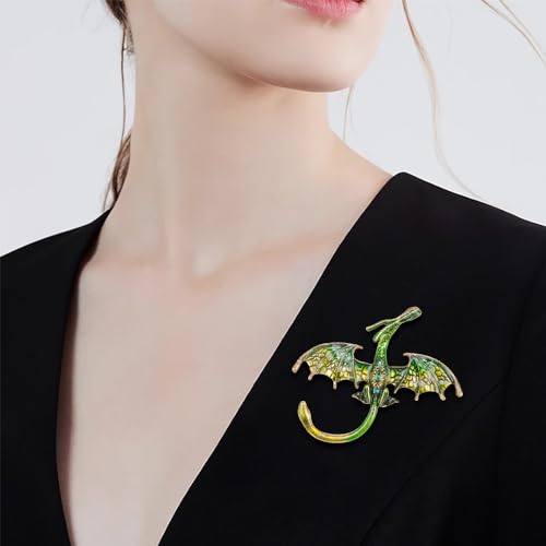 Image of ZORZA 2Pcs Vintage Enamel Dragon Brooch Pin Rhinestone Pterosaur Flying Dragon Brooch Cartoon Style Animal Brooch Personalized Wings Dragon Badge for Hats Collars and Bags(Green+Blue)