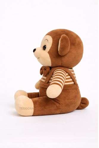 Image of Bow Monkey Soft Toy for Girls Boys Kids, Brown, Animal Stuffed Baby Teddy Gift Birthday, 25 cm