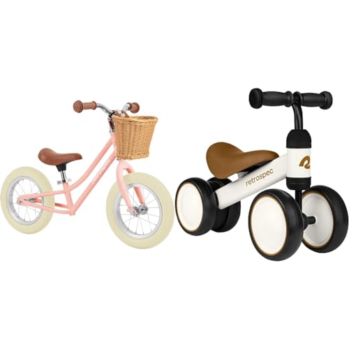 Retrospec Baby Balance Bikes for Toddlers Ages 12-36 Months - Beaumont Adjustable Kids Bike and Cricket 4-Wheel Walker Bike