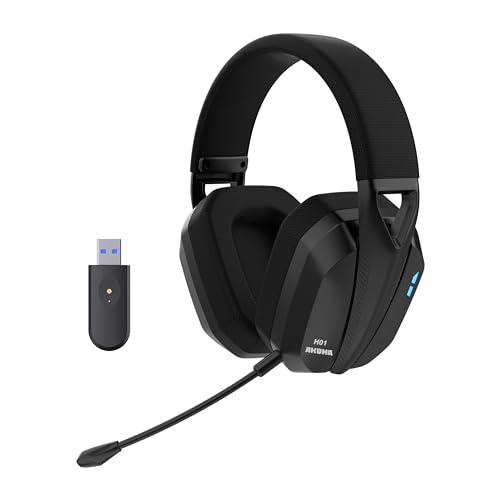 Akuma - Casque Gaming sans Fil SEINEN H01 - Rechargeable Triple Mode, Bluetooth, 2.4 GHz et Filaire 3,5mm - Micro Détachable - Qualité Audio Supérieure - Compatible PC, PS4, PS5, Mobile - Noir
