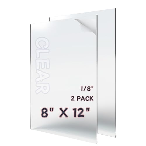 KLEAMLON Plexiglass Sheets 8X12 1/8 Inch Thick,Glass Panels Cut to Size Plexiglass,Clear Acrylic Sheet 8X12，Acrylic Board,Acrylic Panel Sign，Cuttable Acrylic Sheet (2 Pcs