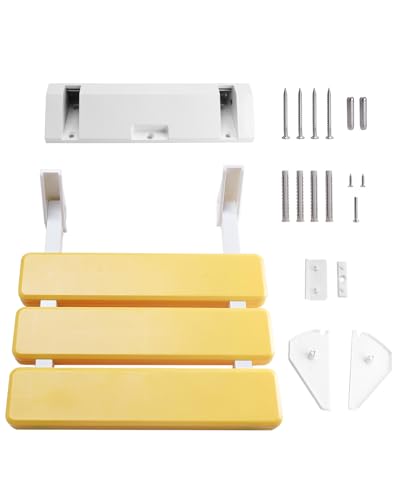 FreeTec Duschklappsitz Duschsitz Klappbar Wandmontage Belastbar bis 130kg Tragkraft Zusammenklappbar Duschhocker Dusche Sitzgelegenheit Stuhl Gelb