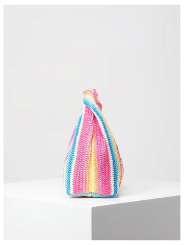Image of Verdusa Women's Ruched Hobo Mini Handbag Clutch Purse Dumpling Pouch Bag Straw Pink Multi One-Size