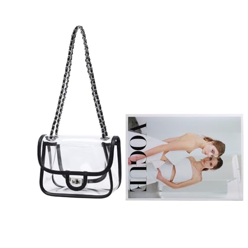 Image of Womens PVC Clear Purse Handbag with Chain Stadium Approved Clear Bag See Through Bag for Working and Concert