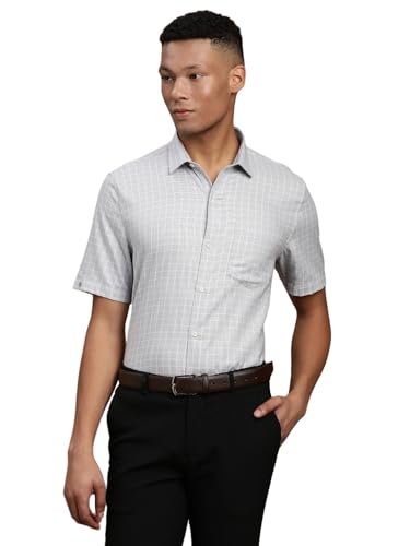 Image of Turtle Men Regular Fit Checkered 100% Cotton Grey Formal Shirt||Men's Formal Shirt||Men's Shirt