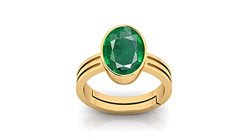 JAGDAMBA GEMS 14.25 Ratti 13.75 Carat Certified Natural Emerald Panna Panchdhatu Adjustable Rashi Ratan Gold Plating Ring for Astrological Purpose Men & Women by Lab Certifeid