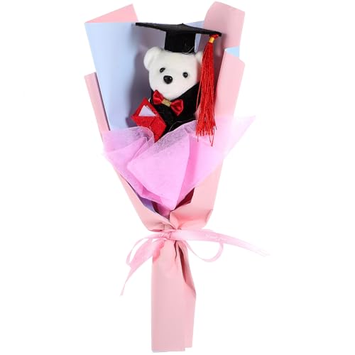 Alipis Bouquet Décoratif Ours Docteur en Peluche Doux 1 Pièce en Papier Crêpé Rose pour Décoration de Remise de Diplôme et Présents pour Diplômés,...