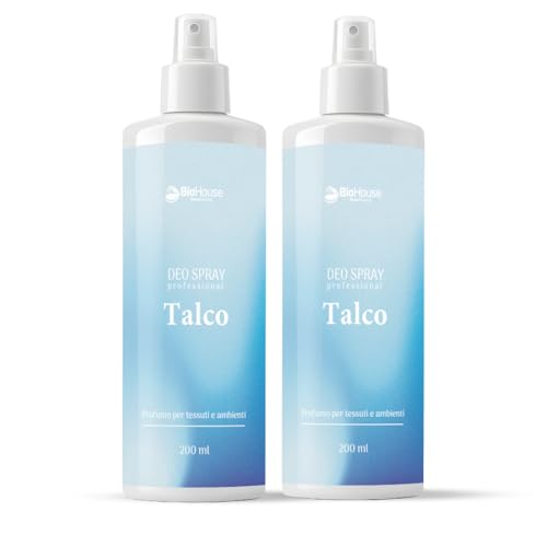 Spray ambientador para ambientes y tejidos, 2 x 200 ml, desodorante intenso, refresca las prendas y elimina los malos olores, no mancha ni deja halos (talco)