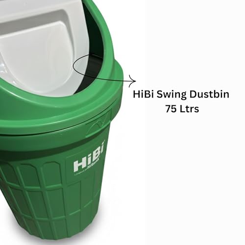 Image of HiBi Dust Bins - 75 Litre Swing Bin | Large Outdoor Waste Bin | Heavy Duty Garbage Container | Durable Plastic Trash Can for Home, Office, Hospitals, Public Areas (Green Colour)