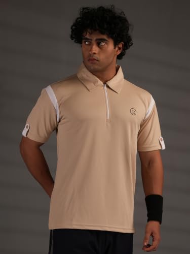 Image of CHKOKKO Gym Tshirt for Men Workout Activewear Man T-Shirts Polo Neck Zipper Regular Fit Half Sleeves for Sports Running Yoga Training Activities