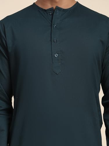 Image of Amazon Brand - Anarva Men's Cotton Solid Round Neck Kurta Long Sleeves Straight Knee Length Casual Shirt