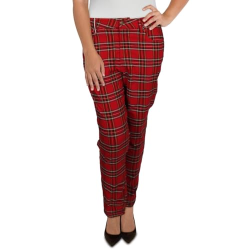 Tommy Hilfiger Womens Plus Plaid Stretch Skinny Pants Red 24W