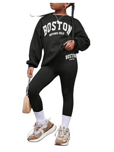 WDIRARA Girl's 2 Piece Outfits Letter Graphic Sweatshirt and Leggings Tracksuits Clothing Set