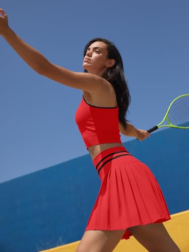 ATTRACO 2 Piece Tennis Dresses for Women High Waisted Pleated Skirt Sets Seamless Colorblock Golf Outfits4