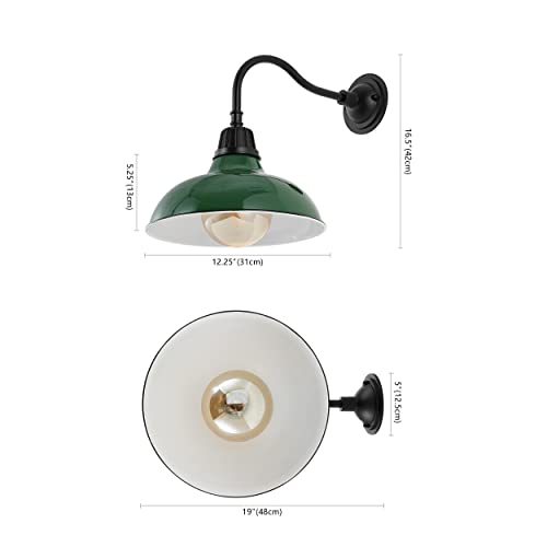 Image of JONATHAN Y 12.25 inch Green /Black Farmhouse Industrial Outdoor Sconce, LED Gooseneck Wall Light for Porch, Metal Bowl Shade, Dimmable Vintage Exterior Fixture, LED Bulb Included (JYL7613F)