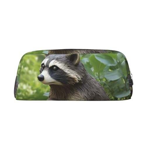 BSCKKDMN レザー 筆箱 かわいい ジッパー ペンシルポーチ ペンバッグ 多機能 旅行 化粧品 バッグ アライグマ 像 キーポーチ 女性 男性 仕事 オフィス