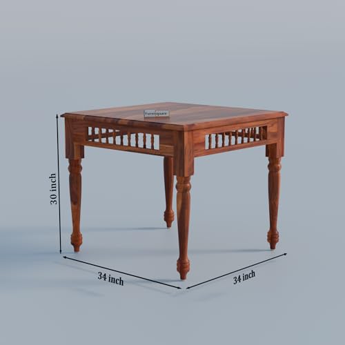 Image of Dining Table 4 Seater | Solid Sheesham Wood Four Seater Dinning Table Set with 3 Cushioned Chairs & 1 Bench | Rectangular Dinner Table for Home, Kitchen & Living Room | Natural Finish