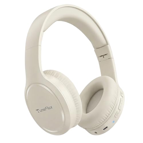 Image of TuneFlux Bluetooth Headphones,70H Playtime Bluetooth 6.0 Wireless Headphones,3 EQ Music Modes Foldable Lightweight Over Ear Headset with Clear Call,HiFi Deep Bass for Home Office Travel (Beige)