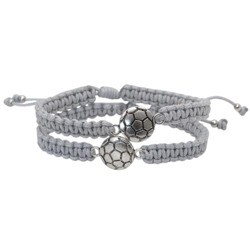 Pulseras tejidas de fútbol ajustables con dije de plata para jóvenes futbolistas y aficionados