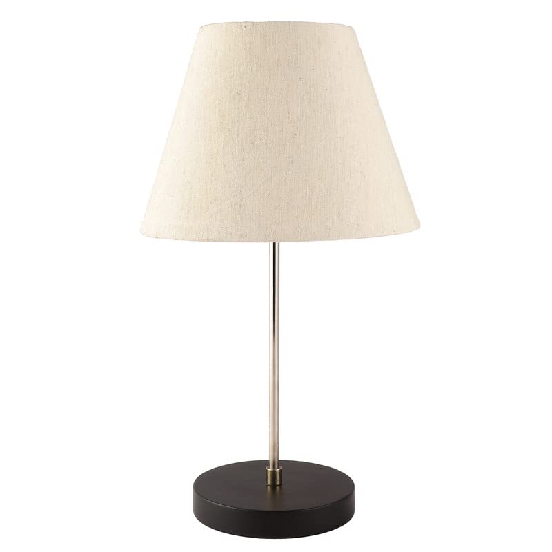 Image of Silver Table Lamp with Handmade Conical Flex Shade, Minimalist Design, for Couple Dinner /Coffee Table /Restaurant /Bedroom, On /Off Switch Long Wire