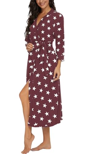 Image of VINTATRE Robes for Women Long Knit Bathrobe XS-4XL | 3 /4 Sleeve Bathrobes with Pockets, Stretchy and Lightweight Fabric, Inner Tie and Fixed Outer Matching Belt, Mid Calf Length