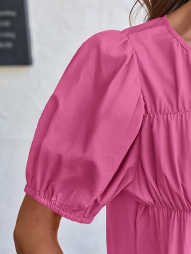 Image of Tankaneo Womens Puff Sleeve Peplum Babydoll Tops Summer Flowy Pleated Cotton T-Shirts Casual Loose Fit Cute Blouse