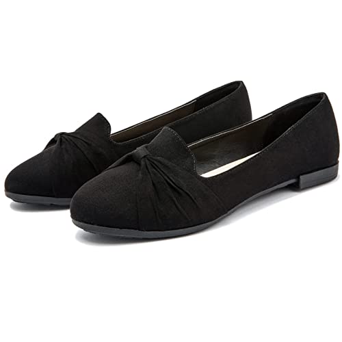 Saidoteto Women's Ballet Flats, Comfortable Round Toe Slip On Classic Suede Office Dress Shoes for Work. Black Size 8.53