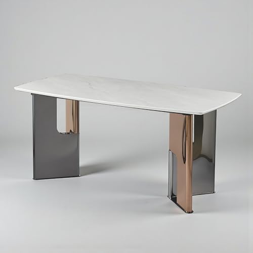 Image of The Attic Celestial Arc Ceramic Dining Table with Sculpted Dual-Tone Pillar Base - Premium Modern Luxury Rectangular, 6 Seater Dining Table